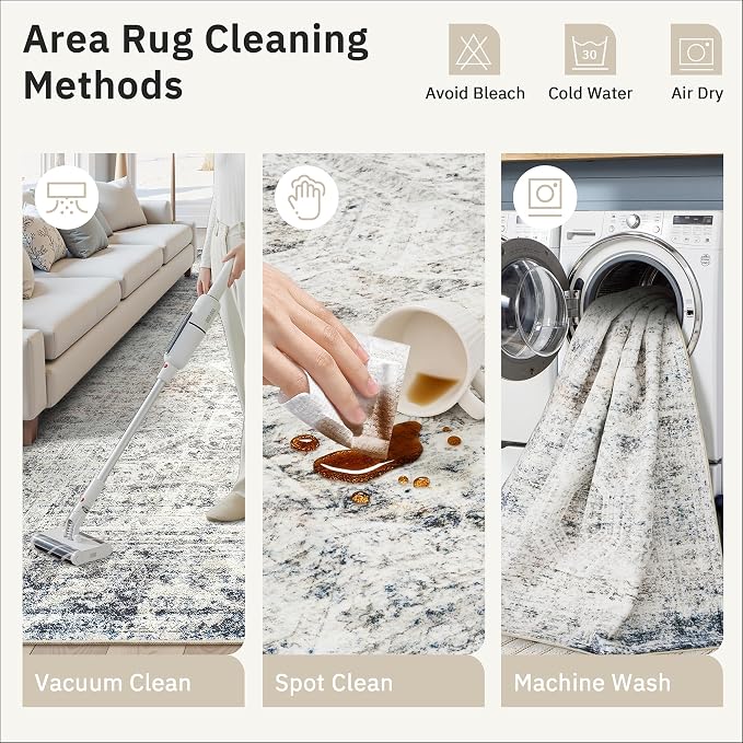 Soalmost Runner Rug 2x6 Washable Kitchen Hallway Runners Blue/Ivory | Non-Slip - Image 9