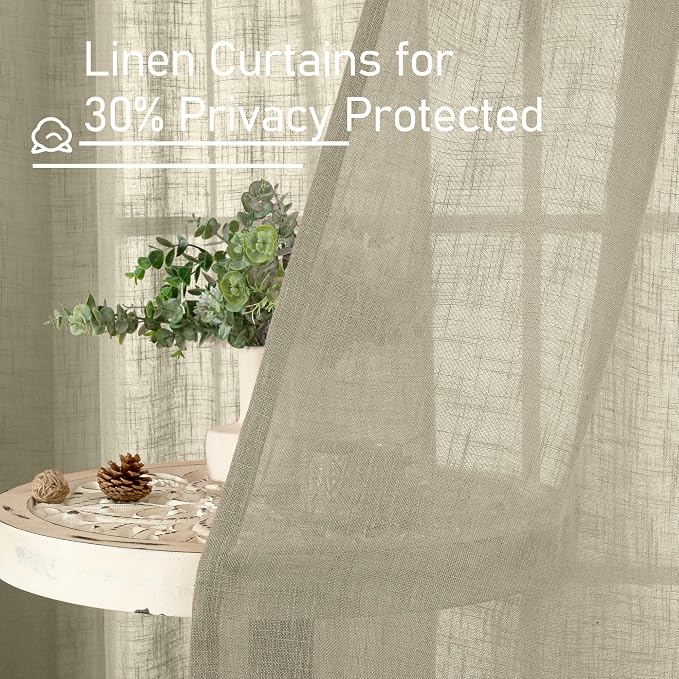 102 Inches Long Linen Curtains for Living Room Bedroom 2 Panels | Semi Sheer - Image 5