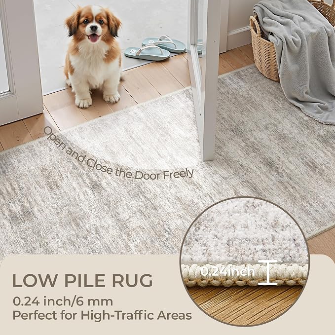 3x6 Runner Rug Non Slip, Washable Hallway Runner Rug, Taupe | Neutral Rugs - Image 6