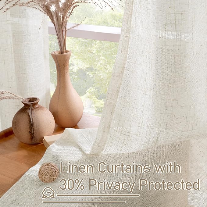 30 Inch Cafe Linen Curtains for Small Window, Cream Ivory Semi Sheer Light - Image 5