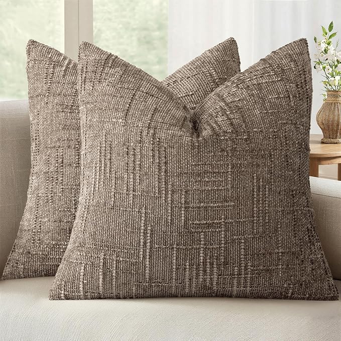 MIULEE Chenille Textured Euro Pillow Covers Taupe Grey 22x22 Set of 2 | Slubby by MIULEE