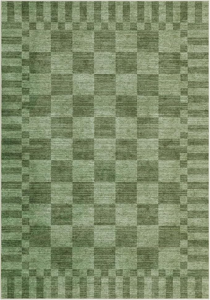 GarveeHome Moss Green Checkered Rug 5x7 Area Rug Washable Geometric 5x7 Rug | - Image 5