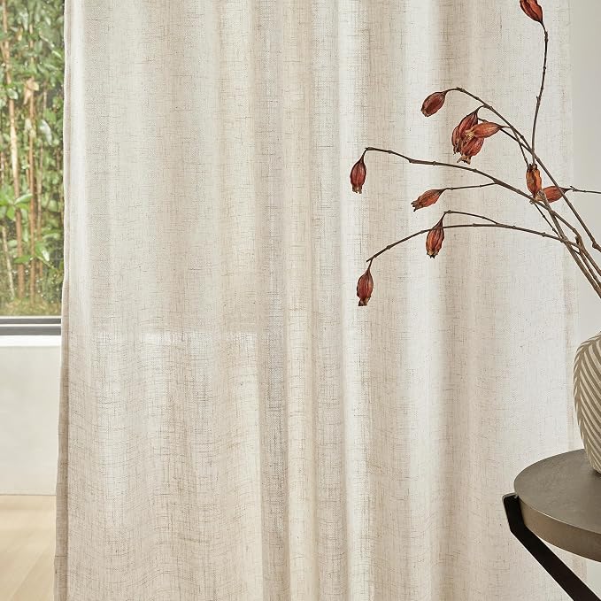 MYSKY HOME Linen Curtains for Living Room 1 Panel, Natural Semi Sheer Curtains - Image 5