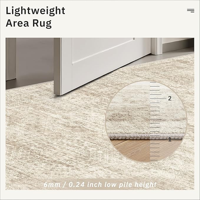 Soalmost 7x9 Area Rug for Living Room Washable Rugs Non-Slip Beige | Low-Pile - Image 6