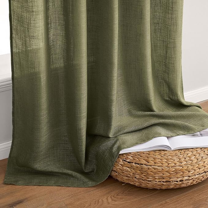 MIULEE Light Olive Green Linen Curtains 52x108 Inch 2 Panels - Image 7