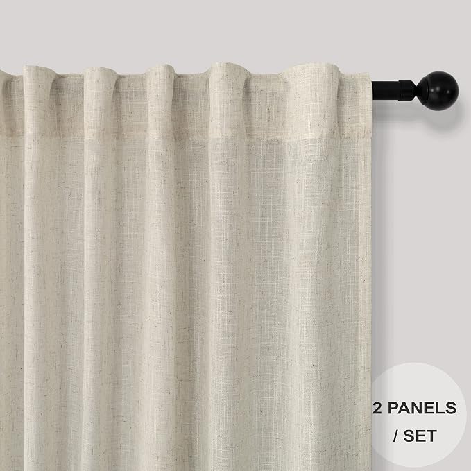 Pitalk Living Room Curtains 105 Inch Length 2 Panels Set Back Tab Beige Linen - Image 2