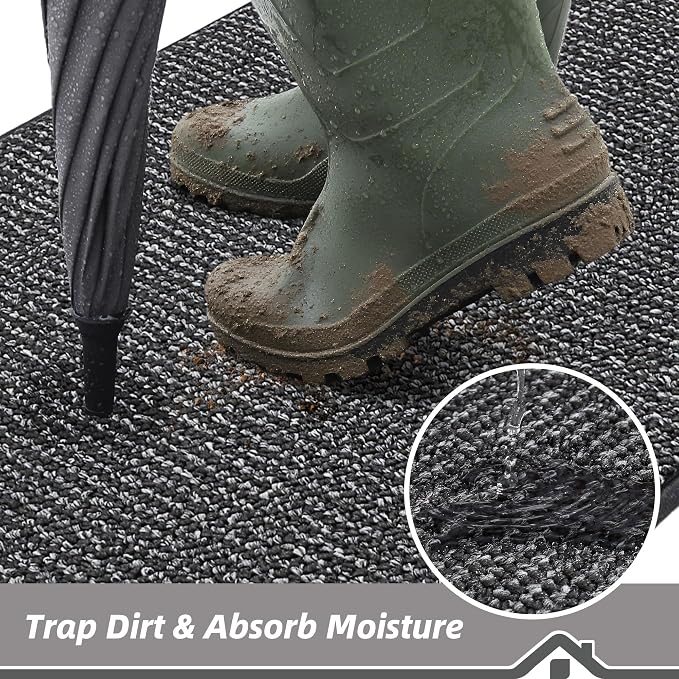 BEQHAUSE Dirt Trapper Door Mat 24"x60", Non-Slip Washable Doormat, Charcoal | - Image 3