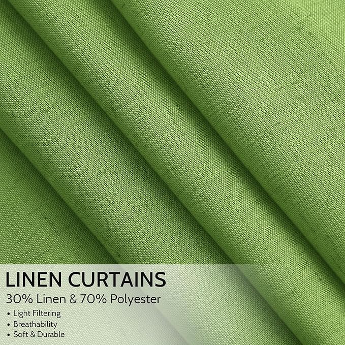 Lime Green Linen Blend Light Filtering Back Tab Curtains 102 Inches Long - Image 2