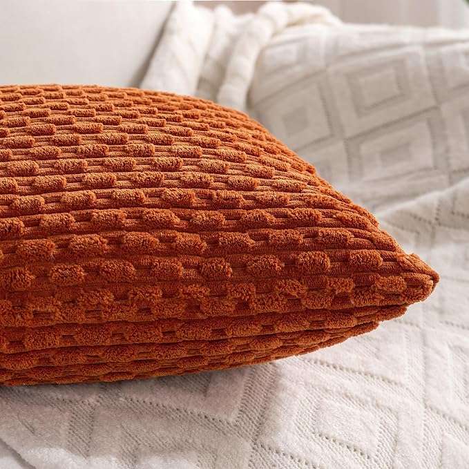 Set of 4 Burnt Orange Decorative Throw Pillow Covers 18x18 Inch Corduroy Pillow - Image 6