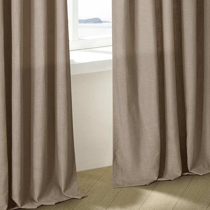 Extra Long Light Brown 120 Inches Semi Sheer Linen Curtains Brown Coffee | - Image 8