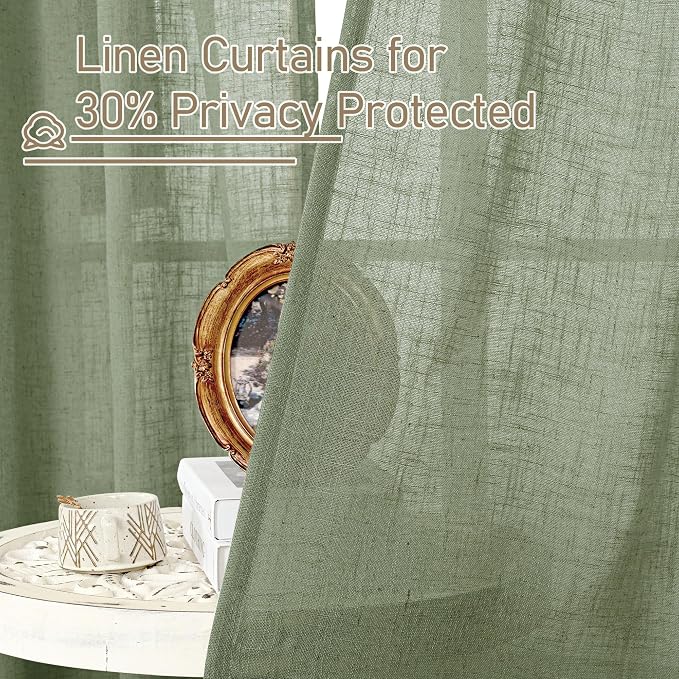 Sheer Linen Curtains 96 inches Long 2 Panels Set - Image 5