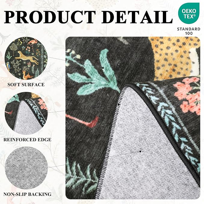 DUKINO 2.6x12 Hallway Runner Rug, Washable Animal Rug Non Slip, Stain Resistant - Image 4