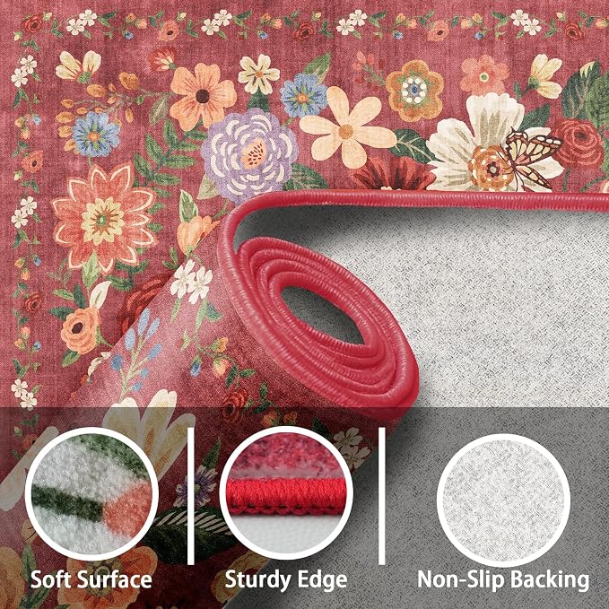 Area Rugs 10x14 for Living Room, Non Slip Machine Washable Floral Rugs | Low - Image 2
