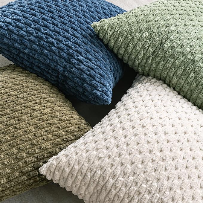 Set of 4 Sage Green Decorative Throw Pillow Covers 12x20 Inch Corduroy Pillow - Image 4
