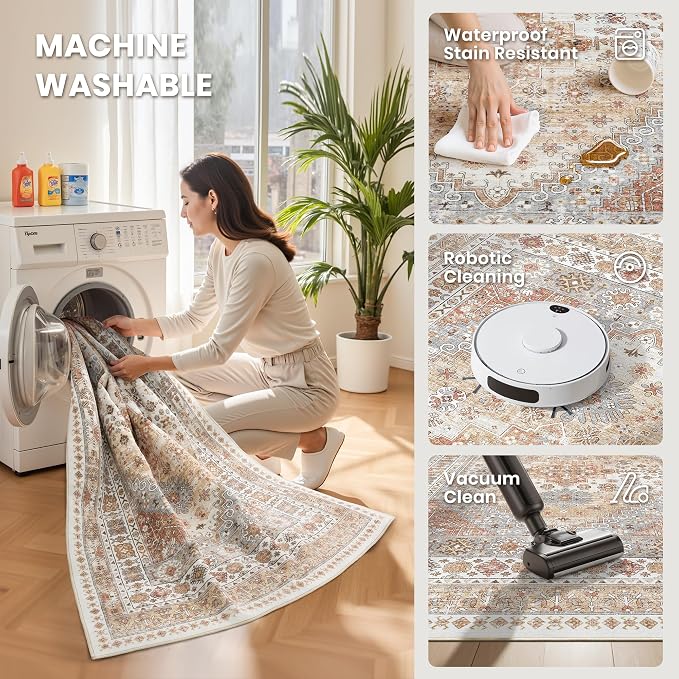 10x12 Area Rugs for Living Room, Large Washable Rug, Dining Room, Low Pile - Image 5
