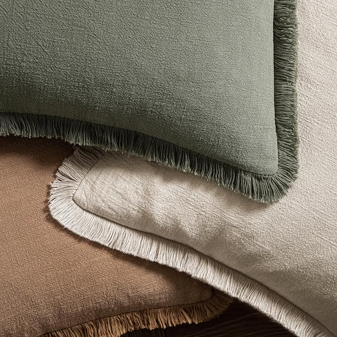 MIULEE Linen Fringe Decorative Fall Lumbar Throw Pillow Covers Brown 12x20 | - Image 4
