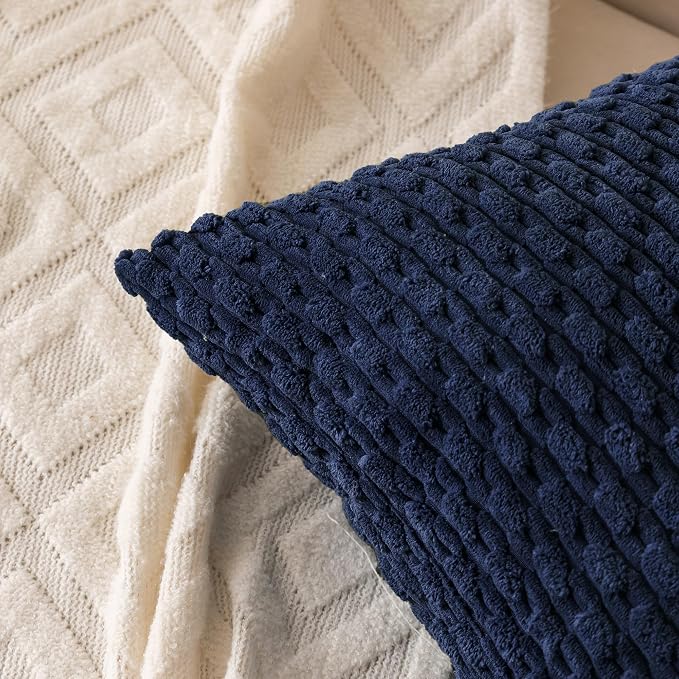 Set of 4 Navy Blue Decorative Throw Pillow Covers 12x20 Inch Corduroy Pillow - Image 5
