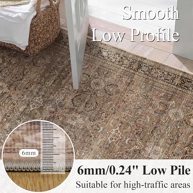 Schweek 8x10 Brown Area Rugs Washable Vintage Large Rug - Image 4