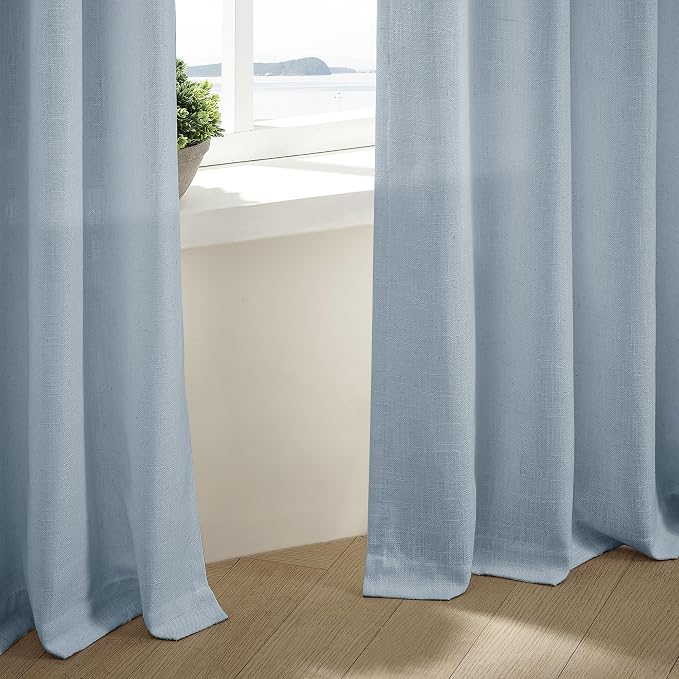 Dusty Blue Linen Pinch Pleated Curtains 108 Inches Long 2 Panels | Semi Sheer - Image 8