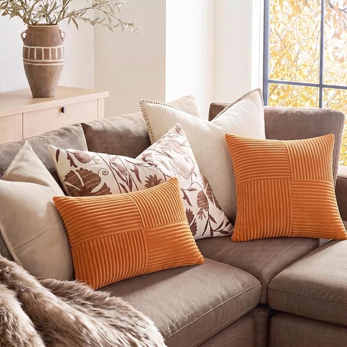 Fancy Homi 2 Packs Orange Euro Decorative Throw Pillow Covers 26x26 Inch - Image 5