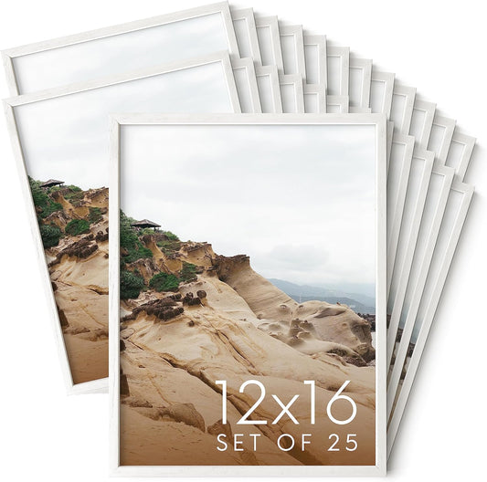 Haus and Hues 12x16 White Oak Wood Picture Frames Set of 25 - Premium Bulk Picture Frames 12x16 Bundle - Elegant Gallery Wall Frame Set for Posters, Art Display - Ideal for Wall Decor in Home & Office