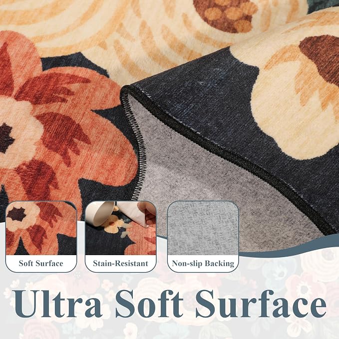 DUKINO 2x7 Runner Rug for Hallway, Floral Washable Kitchen Rug, Stain Resistant - Image 7