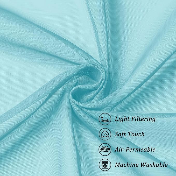 Chyhomenyc Aqua Sheer Curtains 72 Inch Length 2 Panels, Light Filtering Soft - Image 7