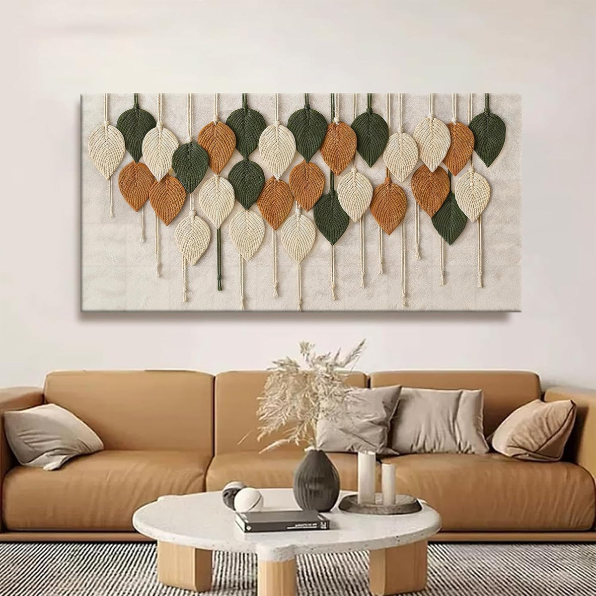 Tsomzxng Large Boho Wall Art For Living Room Modern Wall Art Print Paintings Multicolor Leaves Feather Canvas Wall Art Decor Picture For Bedroom Apartment Kitchen Home Wall Decor 29" W X 58" L