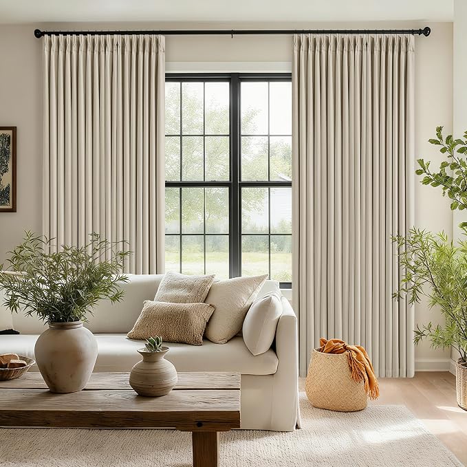 94 Inch Long Blackout Curtains Thick Linen Pinch Pleated Curtains 2 Panels | - Image 7