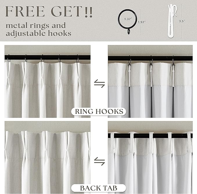 Beige White Pinch Pleated Blackout Linen 92 Inch Long Curtains 60 Inch Wide | - Image 5