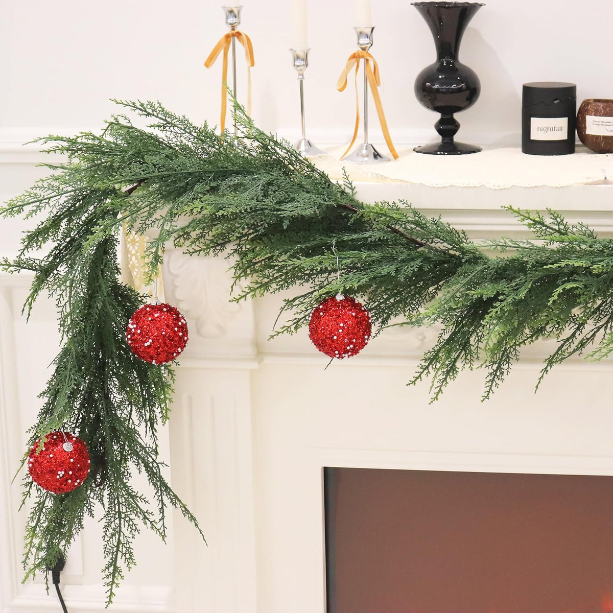 Christmas Cedar Garland Full Real Touch Artificial Green Faux Cypress Realistic Pine Garland for Mantle Fireplace Table Home Decoraiton 6FT