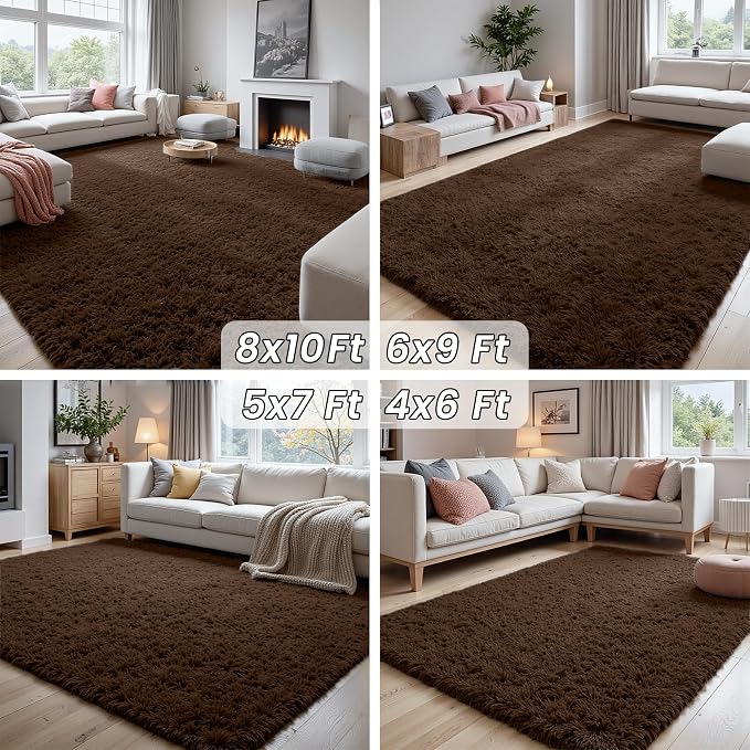 5x7 Fluffy Shag Area Rugs for Living Room Bedroom: Soft Plush Carpet Brown | - Image 7