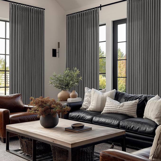 Grey Pinch Pleated Linen Light Filtering Sheer Curtains 86 Inches Length | Grey - Image 7