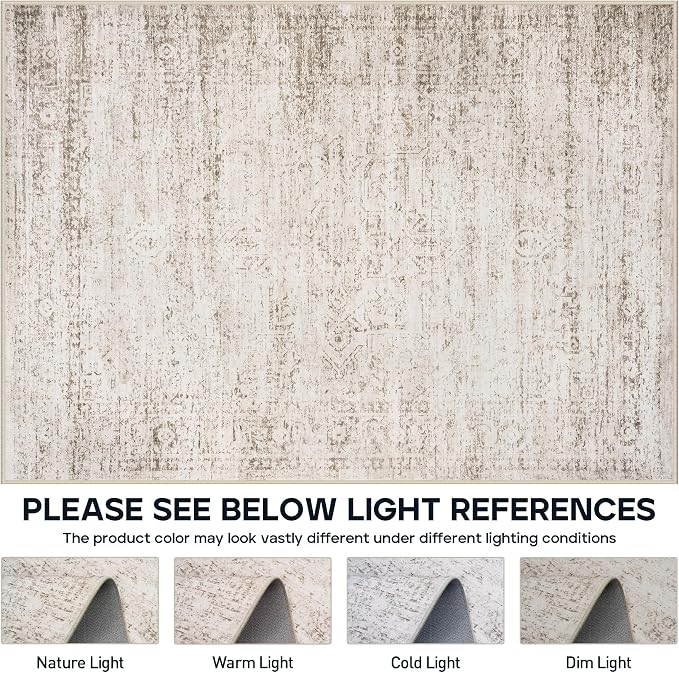 5x7 Area Rugs for Living Room Bedroom Dining Room Washable Beige Ivory | Soft - Image 7