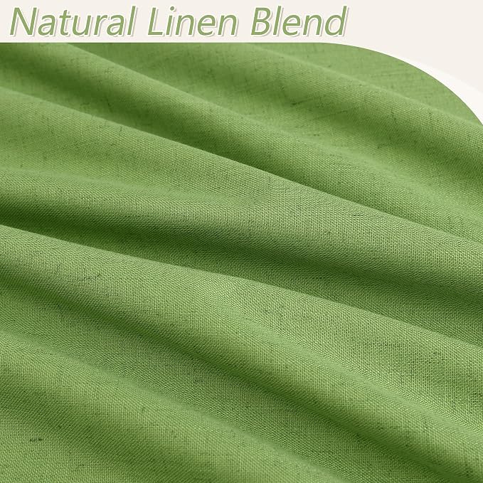 Lime Green 100% Blackout Linen Curtains 108 Inch Length 2 Panels Set - Image 3