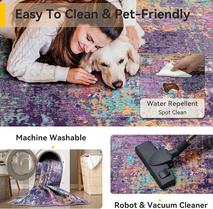 RELEANY Washable 9'x12' Abstract Area Rug - Image 5