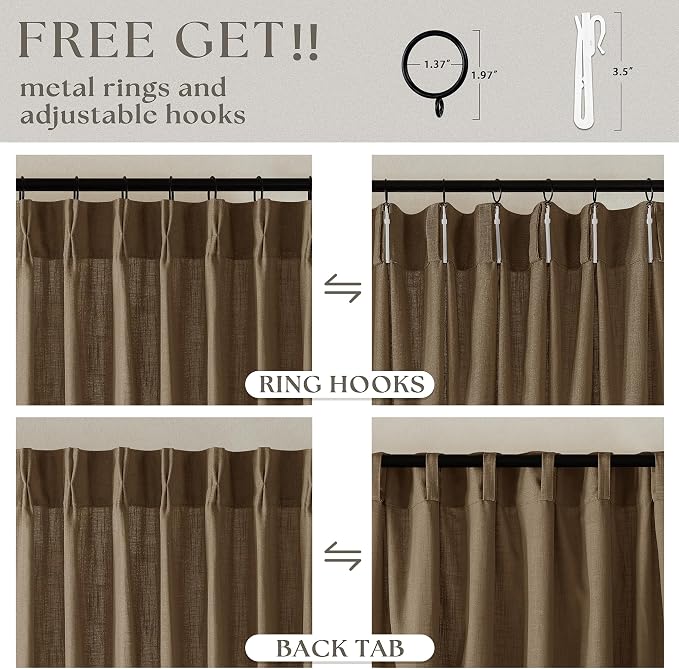 Dutch Cocoa Pinch Pleat Linen Curtains 84 Inches Long 60 Inch Wide 1 Panel | - Image 4
