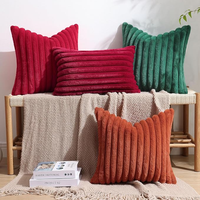 decorUhome Fall Faux Fur Throw Pillow Covers 24x24 Set of 2 Red | Decorative - Image 8