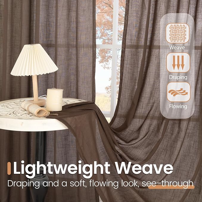 BGment Brown Linen Short Curtains 36 Inch Length - Image 4