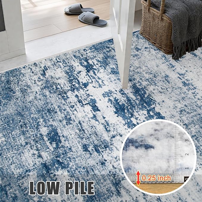 10x14 Area Rug Living Room: Modern Washable Indoor Soft Carpet Blue | - Image 7