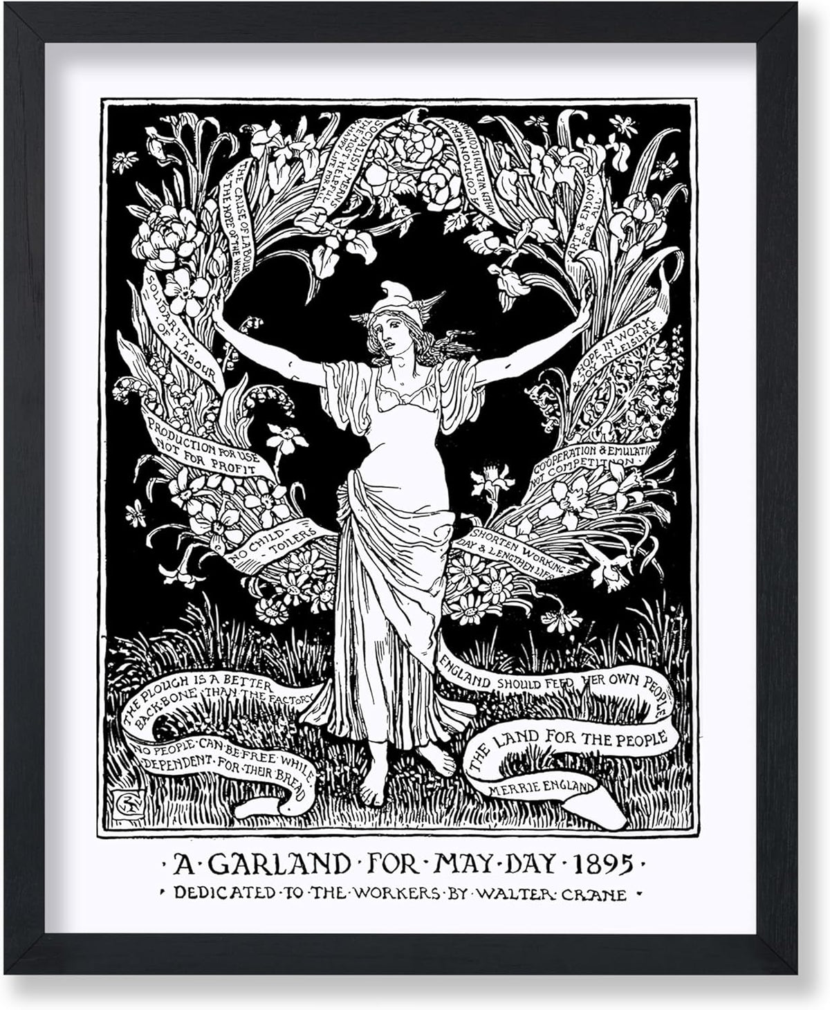 Poster Master Vintage Walter Crane Poster - Retro A Garland for May Day Print - Socialist Art - Gift for Him, Her, Men, Women - Wall Decor for Home, Office, Living Room - 16x20 UNFRAMED Wall Art
