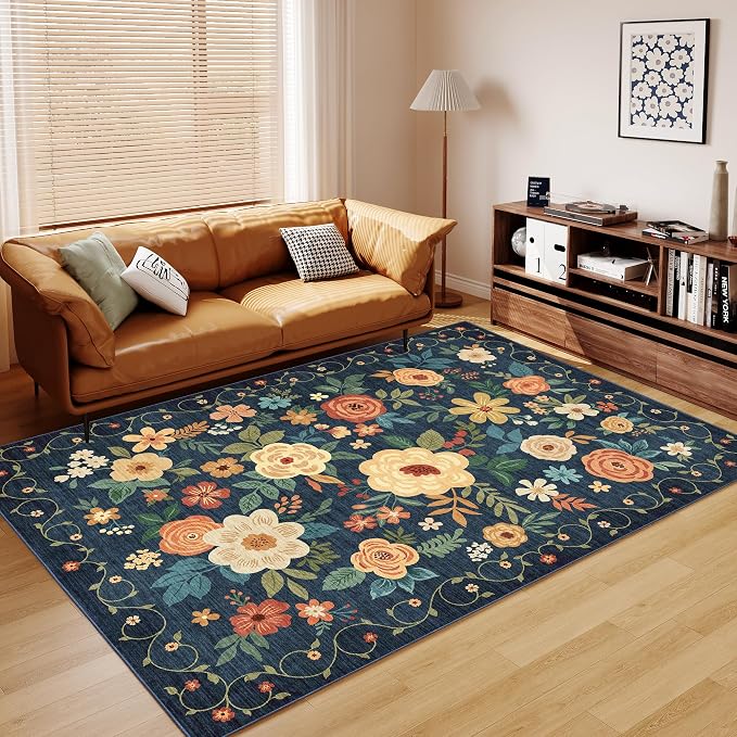 DUKINO 5x8 Area Rug for Bedroom, Floral Washable Rug Non Slip, Non-Shedding - Image 8