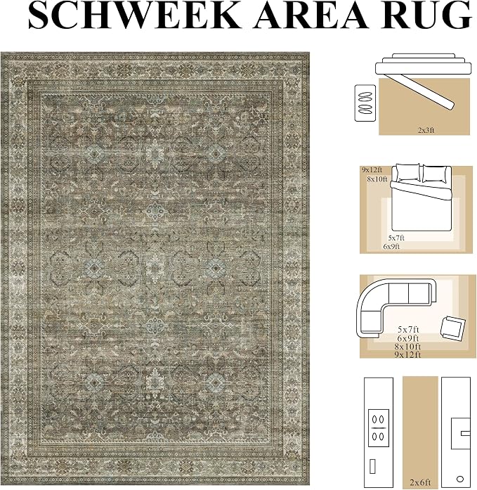 Schweek 2x6 Hallway Runner Rug Washable Non Slip Rugs Vintage Brown Grey | - Image 2