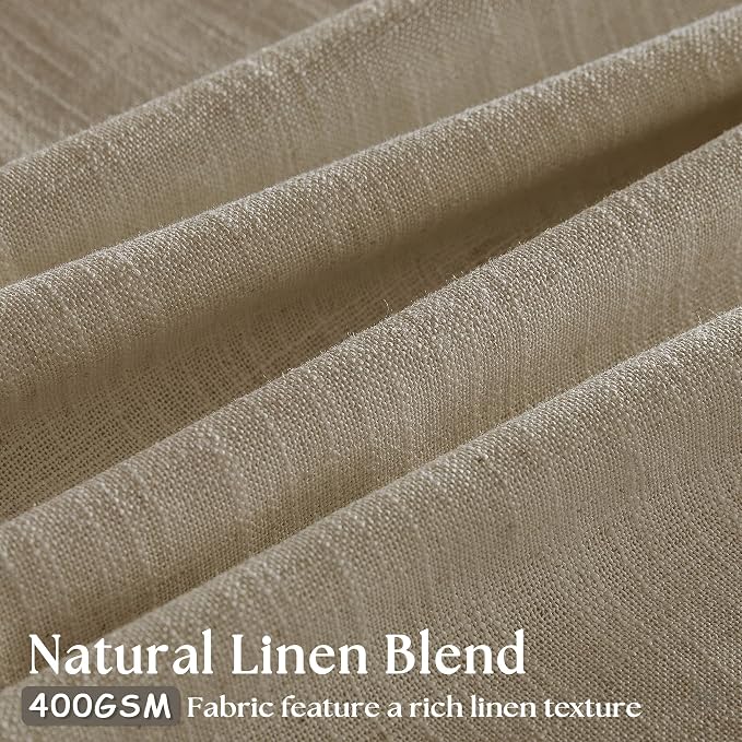Grey Beige Pinch Pleated Semi Sheer Linen Curtains 92 Inches Long 2 Panel | - Image 3