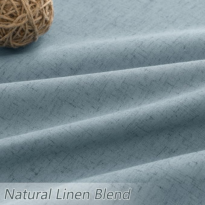 Blue 100% Blackout Linen Curtains 84 Inch Length 2 Panels Set - Image 3