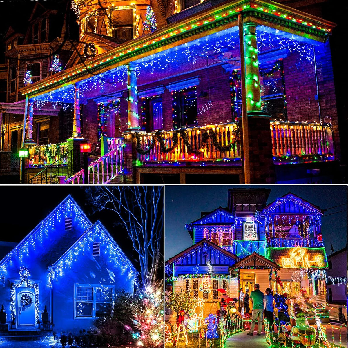 Halloween Icicle Lights Outdoor, 66 FT 640 LED Icicle Lights for Outside 8 Modes with 120 Drops, Plug in Waterproof Blue Halloween Light for House Indoor Holiday Pavilion Balcony Decorations