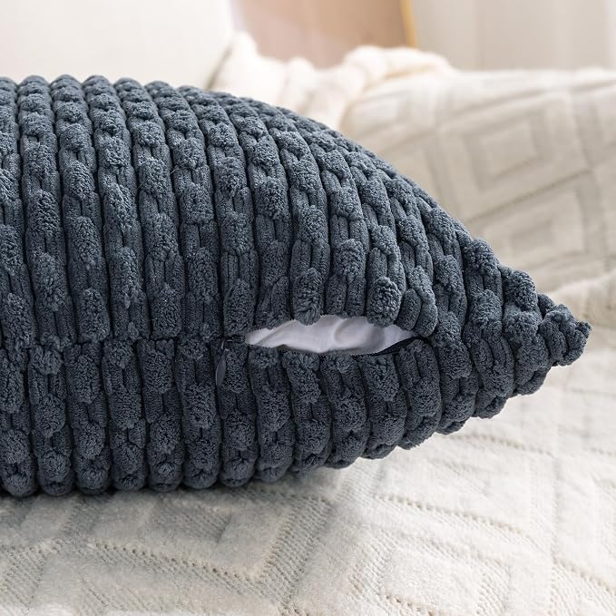 Set of 4 Grey Blue Decorative Throw Pillow Covers 24x24 Inch Corduroy Pillow - Image 5