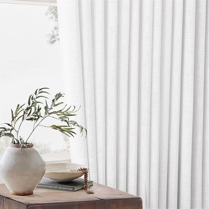 Snow White Pinch Pleated Linen 108 Inch Curtains 60 Inch Width | Linen Blend - Image 9