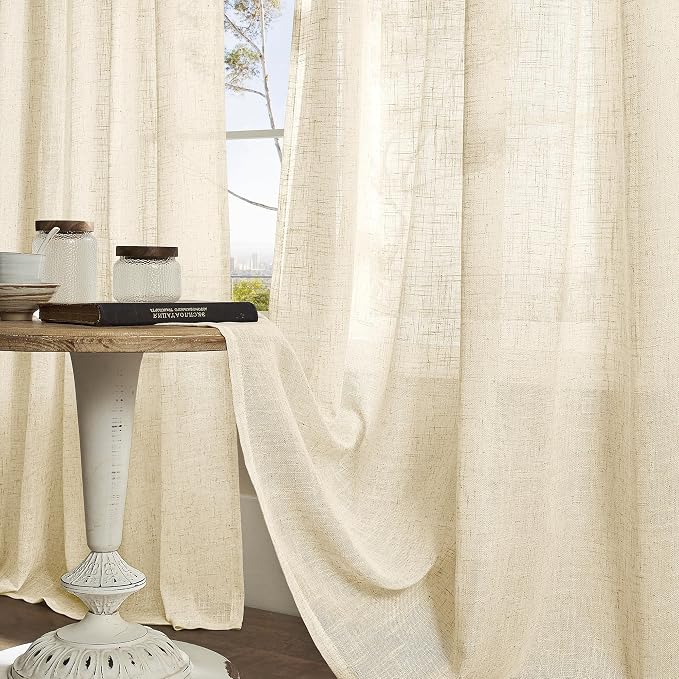 Beige Linen Sheer Curtains 90 inch - Image 9