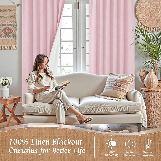 54 Inch Full Blackout Linen Window Curtains - Image 2